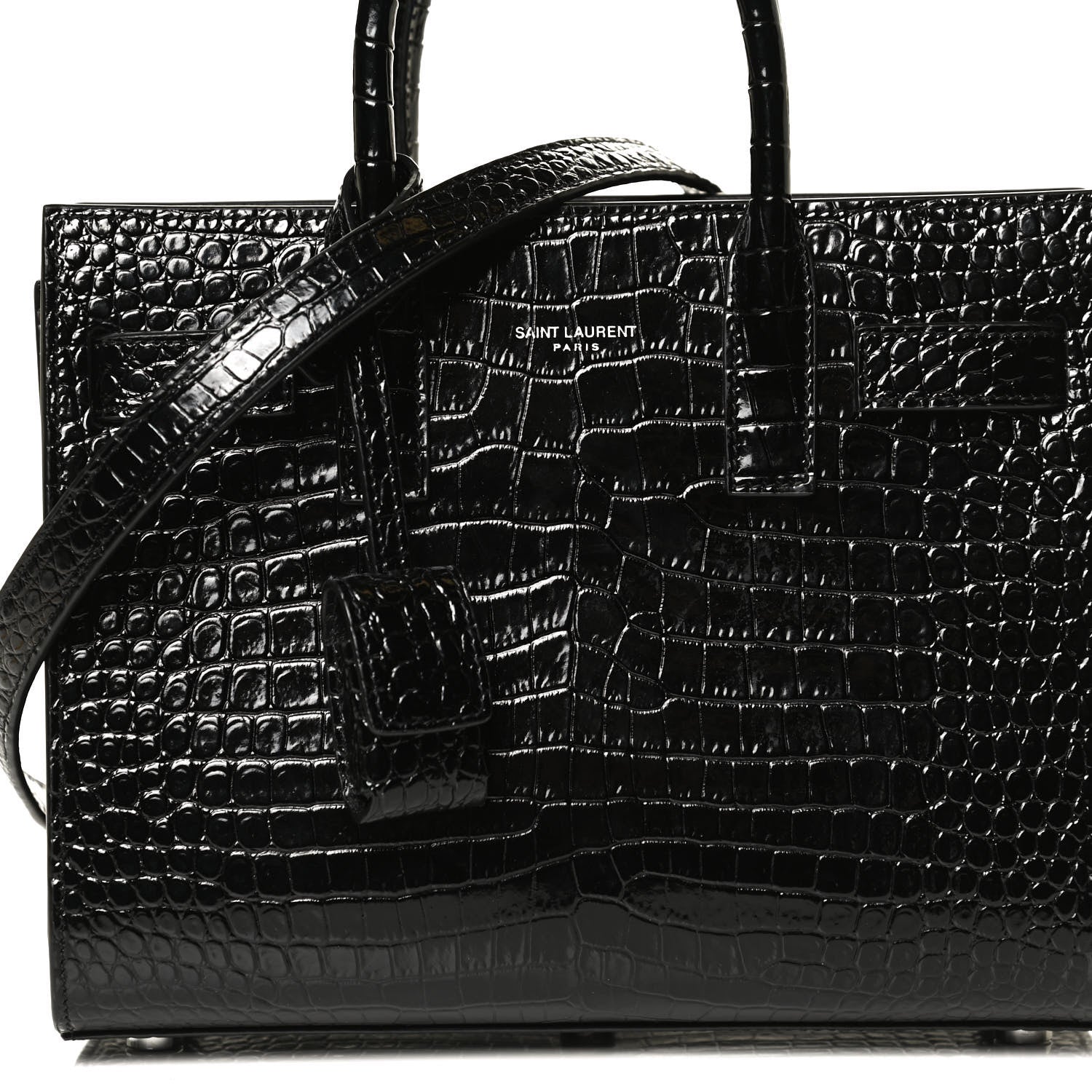 Saint Laurent Calfskin Crocodile Embossed Nano Sac De Jour Black 8 of 10