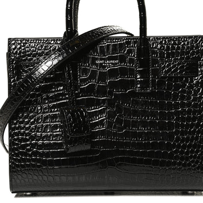 Saint Laurent Calfskin Crocodile Embossed Nano Sac De Jour Black 8 of 10