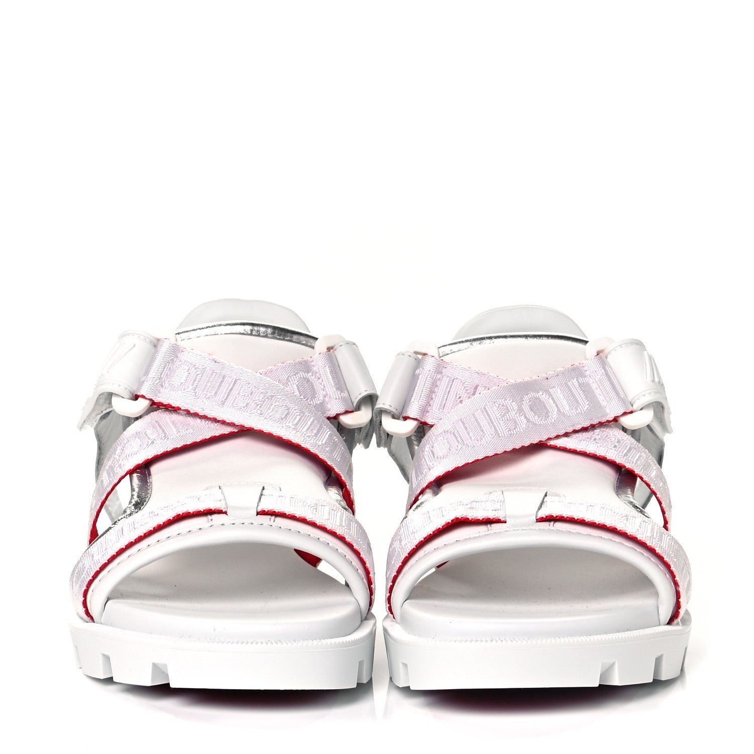 Christian Louboutin Calfskin Velcrissimo Flat Sandals 37 Blanco Silver 2 of 8