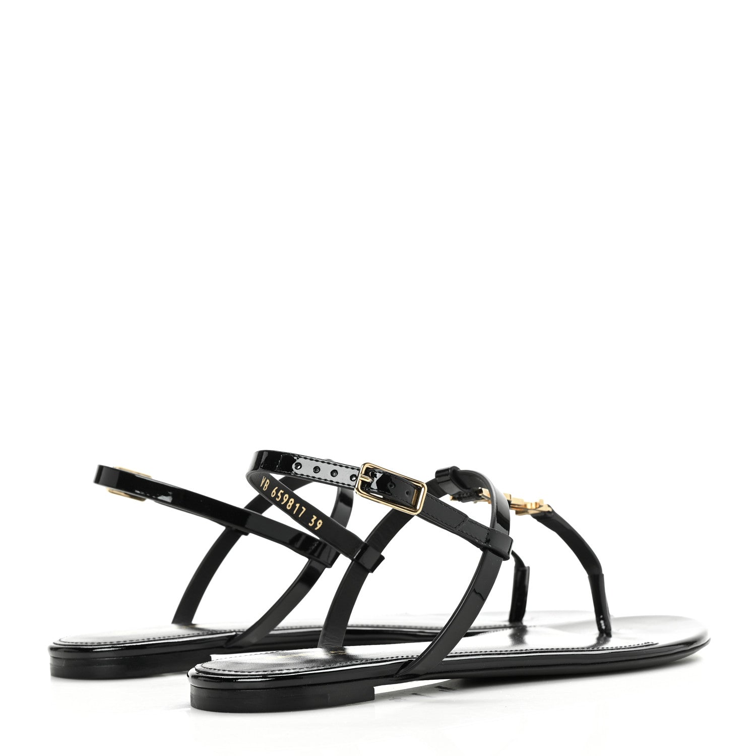 Saint Laurent Patent Calfskin Cassandra Monogram Sandals 39 Black 4 of 8