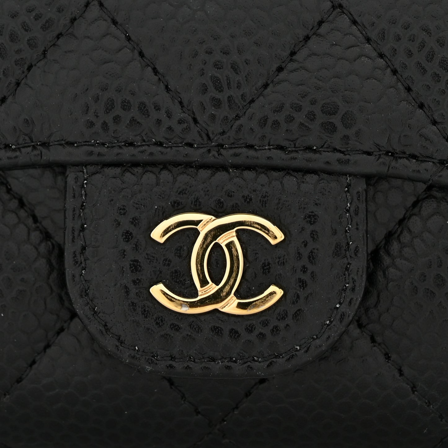 Caviar Quilted Flap Card Holder Wallet Black
