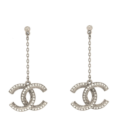 Chanel Baguette Crystal CC Drop Earrings Silver 1 of 4