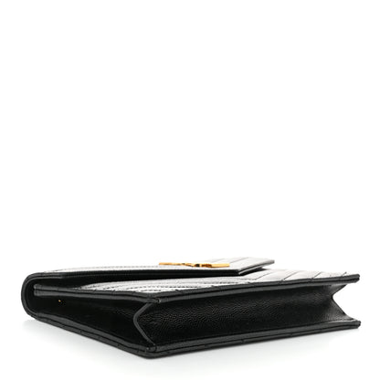 Saint Laurent Grain De Poudre Matelasse Chevron Monogram Envelope Chain Wallet Black 4 of 10