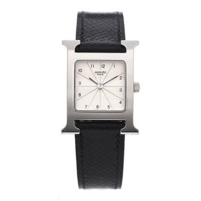 Hermes Stainless Steel Epsom 21mm Heure H Hour Quartz Watch Noir 1 of 8