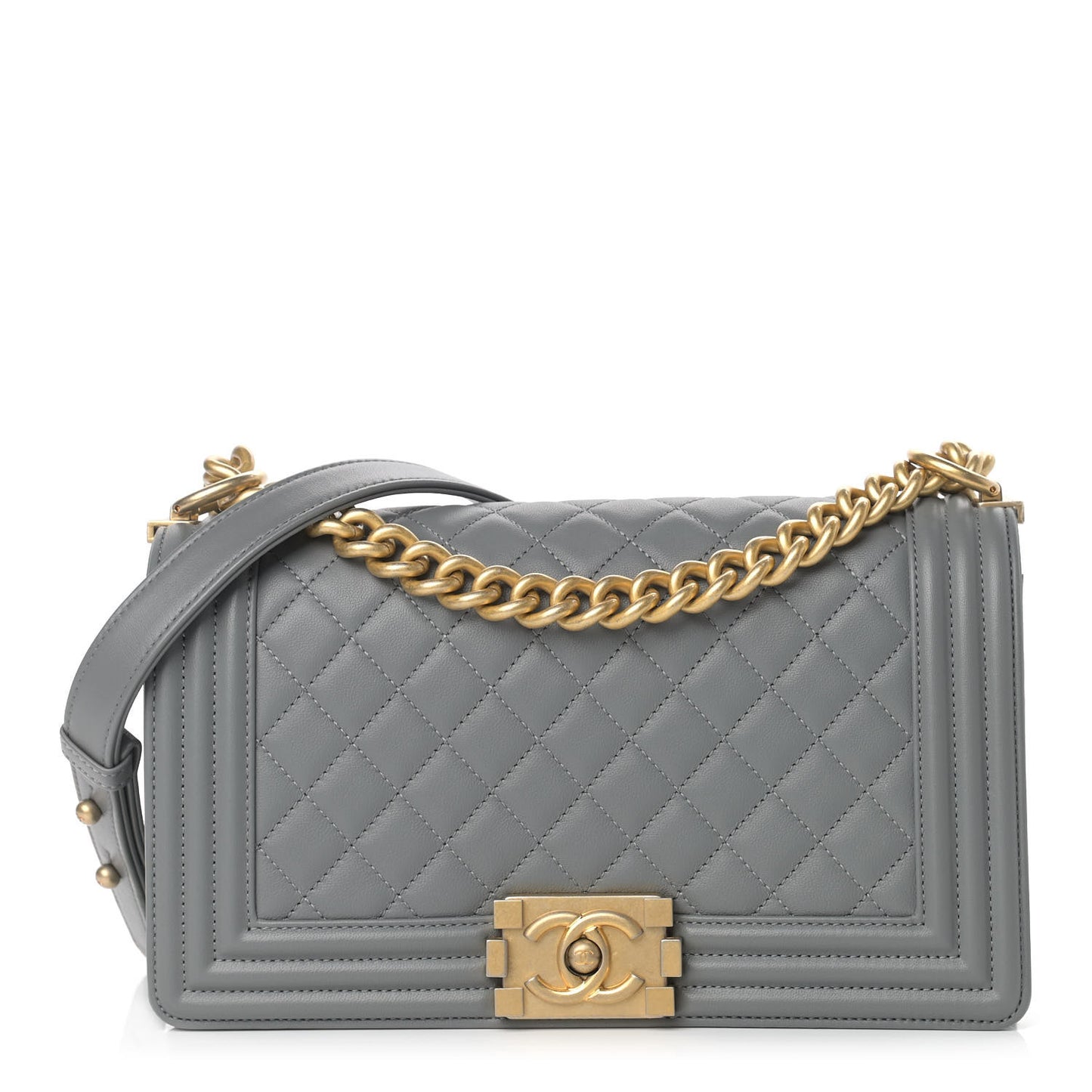 Lambskin Quilted Medium Boy Flap Grey