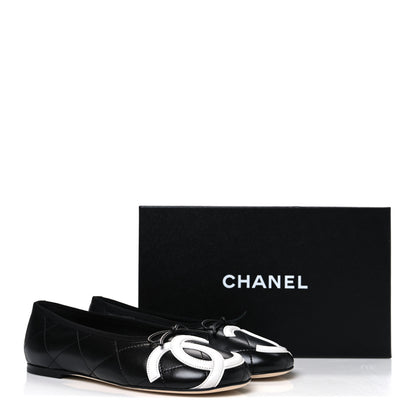Chanel Lambskin Quilted CC Cambon Ballet Flats 38.5 Black White 11 of 11
