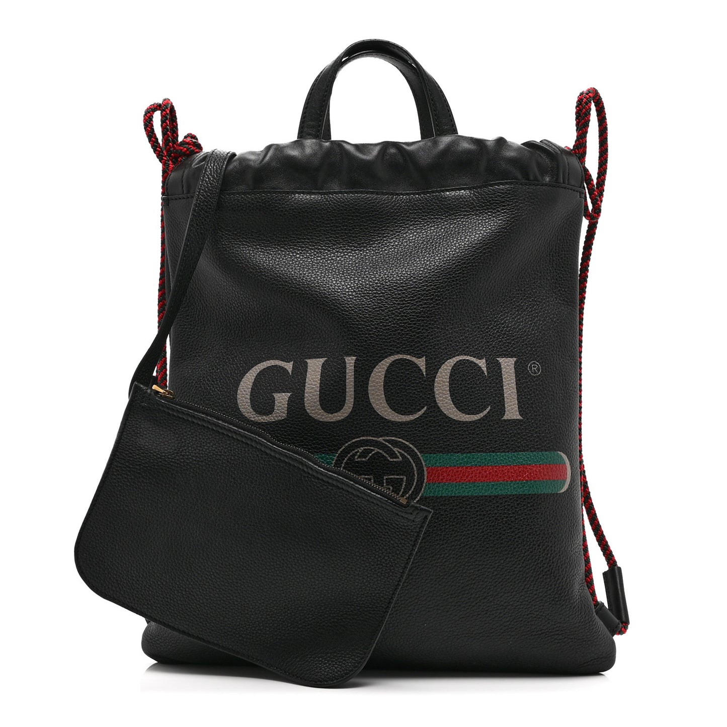 Calfskin Logo Drawstring Backpack Black