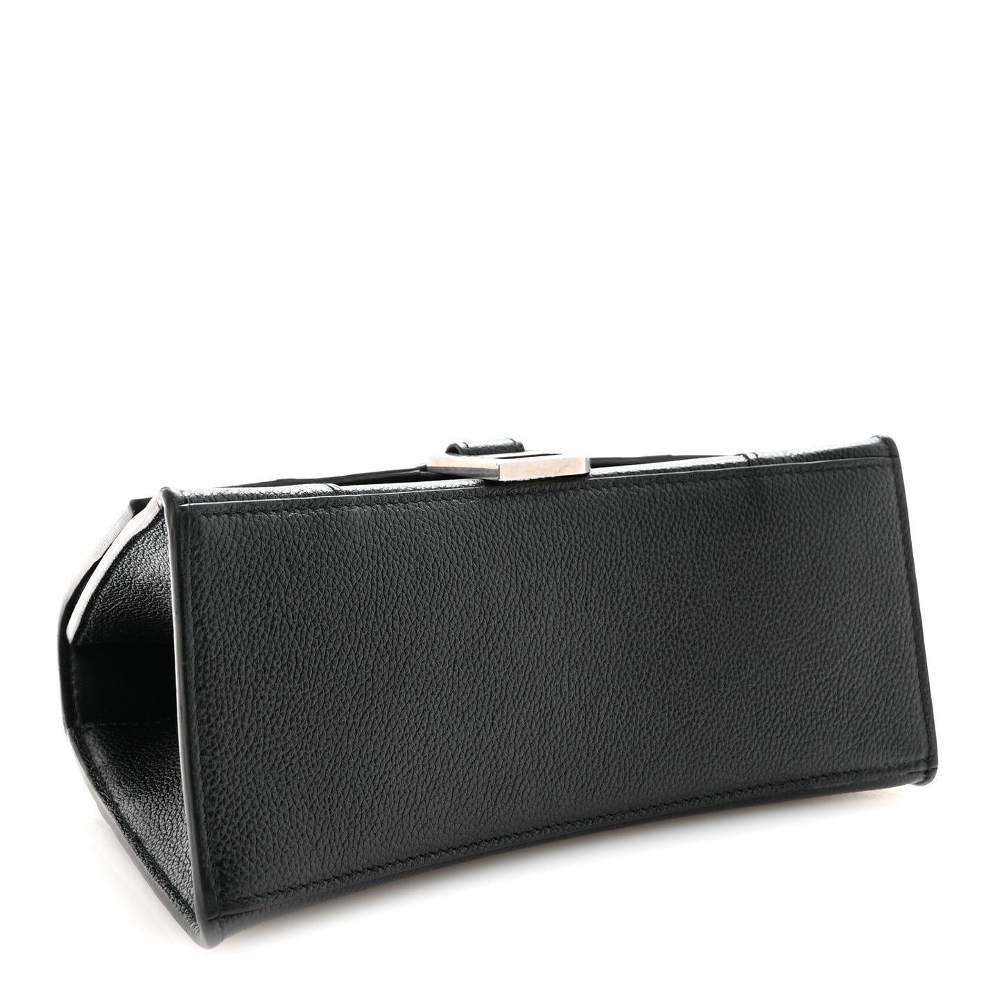 Grained Calfskin Small Hourglass Top Handle Bag Black