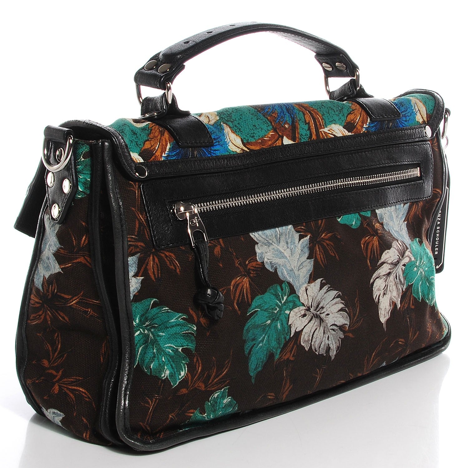 Proenza Schouler Floral Printed Canvas Medium PS1 Satchel Sea Green 4 of 13