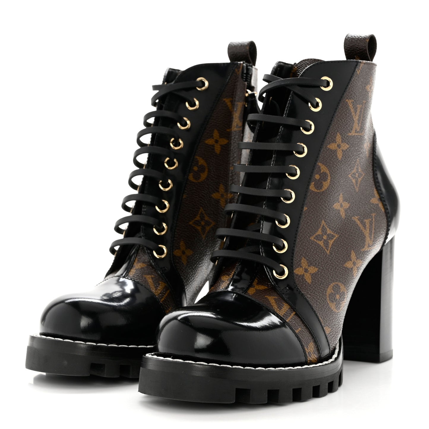Patent Calfskin Monogram Star Trail Ankle Boots 39.5 Black