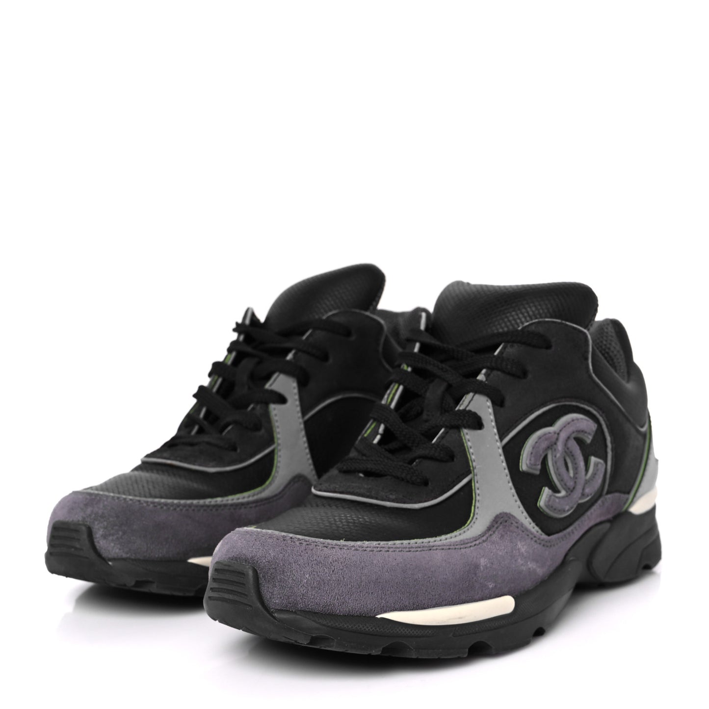 Calfskin Suede CC Sneakers 36.5 Black Dark Grey Green