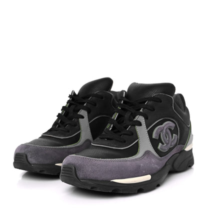 Chanel Calfskin Suede CC Sneakers 36.5 Black Dark Grey Green 4 of 10