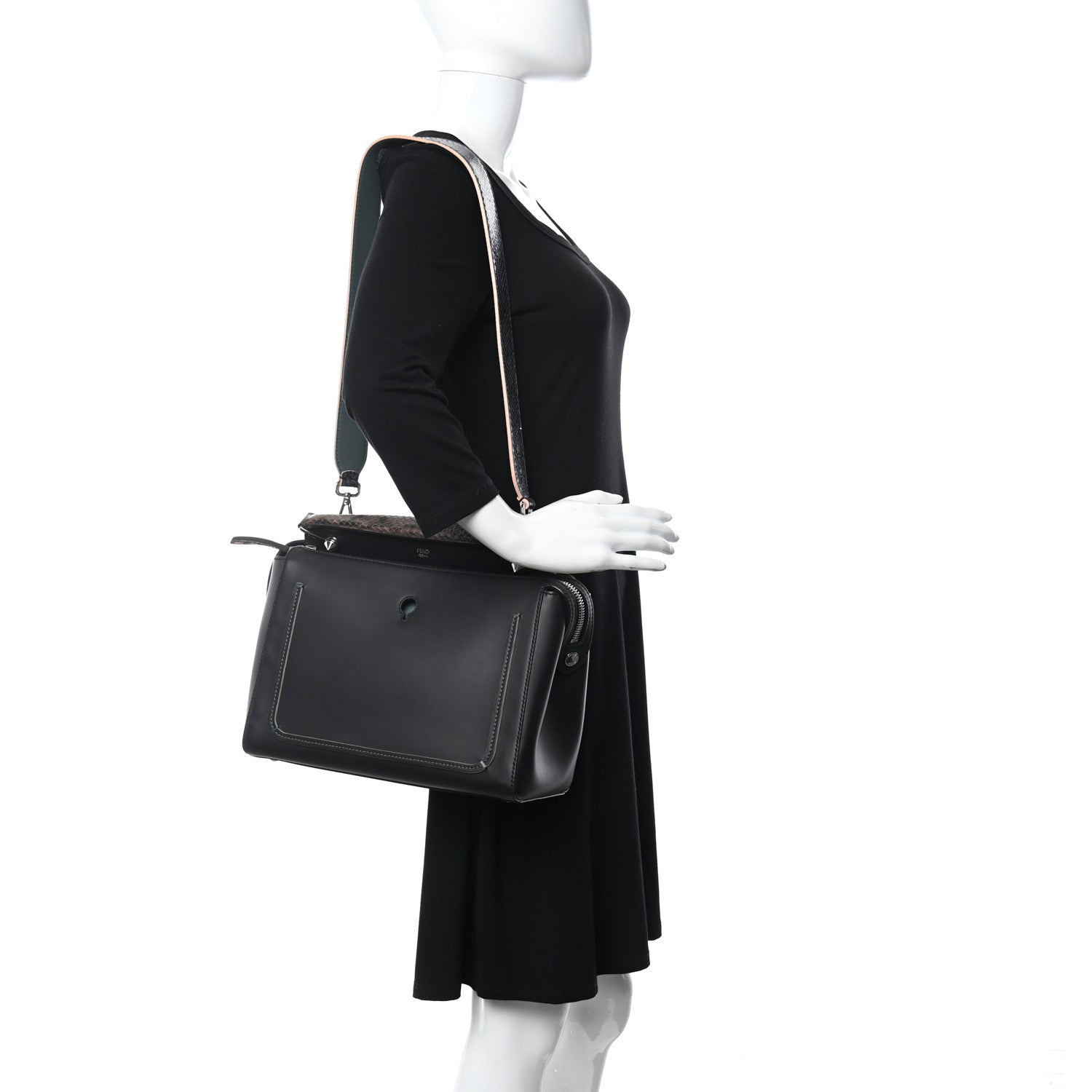 Fendi Vitello Baltico Dolce Elaphe DotCom Satchel Grey 3 of 13