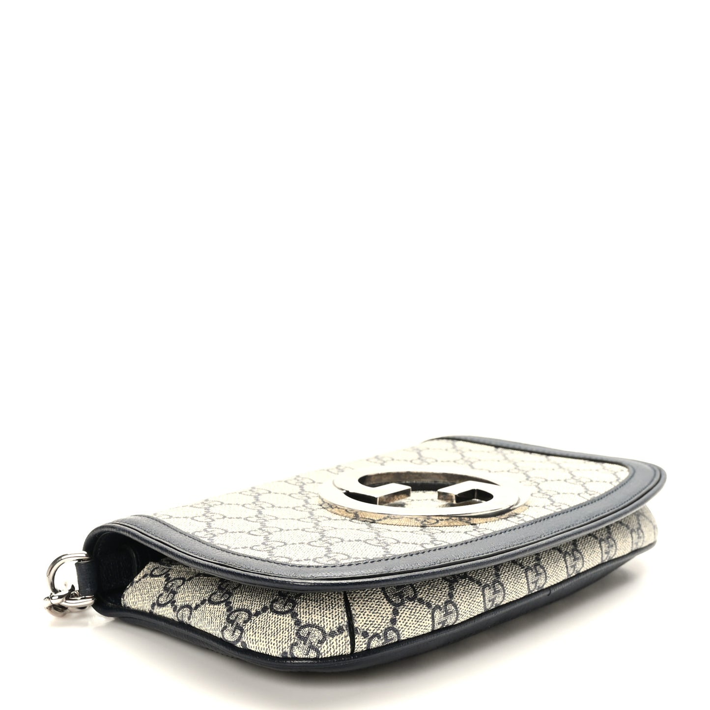 GG Supreme Monogram Textured Dollar Calfskin Blondie Chain Shoulder Flap Bag Beige Blue