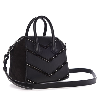 Givenchy Calfskin Suede Mini Studded Chevron Antigona Black 3 of 10