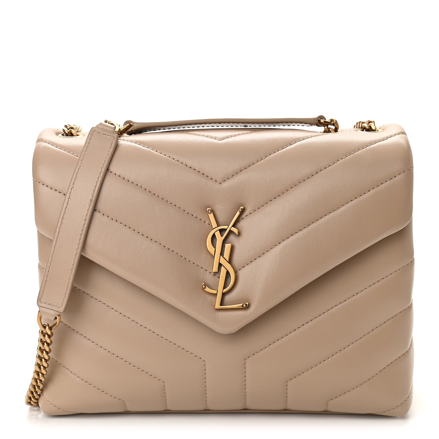 Saint Laurent Calfskin Y Quilted Monogram Small Loulou Chain Satchel Dark Beige 1 of 9
