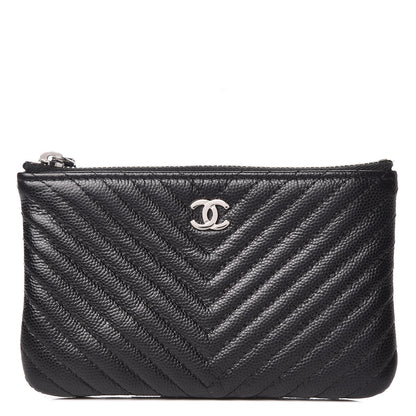 Chanel Caviar Chevron Quilted Small Cosmetic Case Black 1 of 8