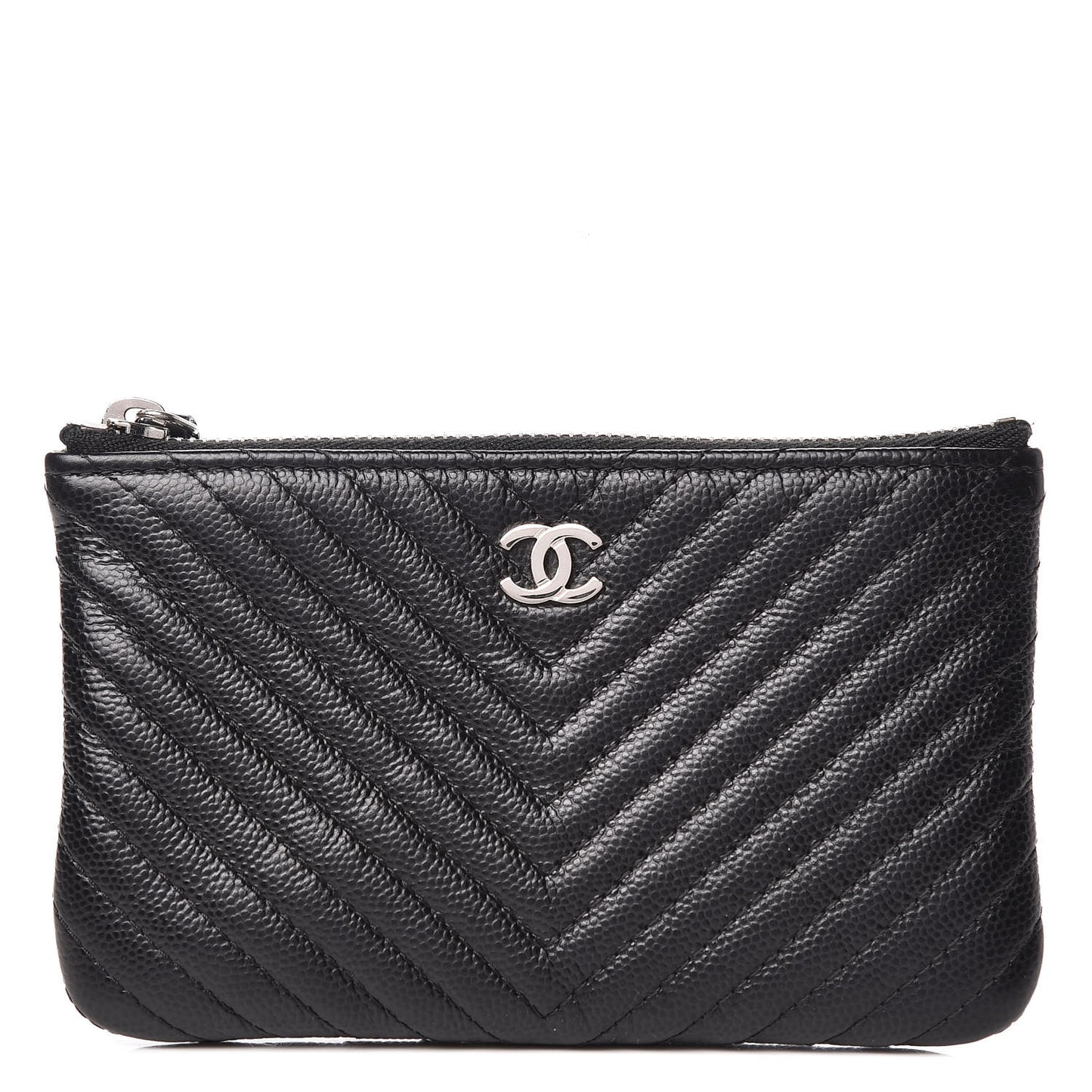 Caviar Chevron Quilted Small Cosmetic Case Black