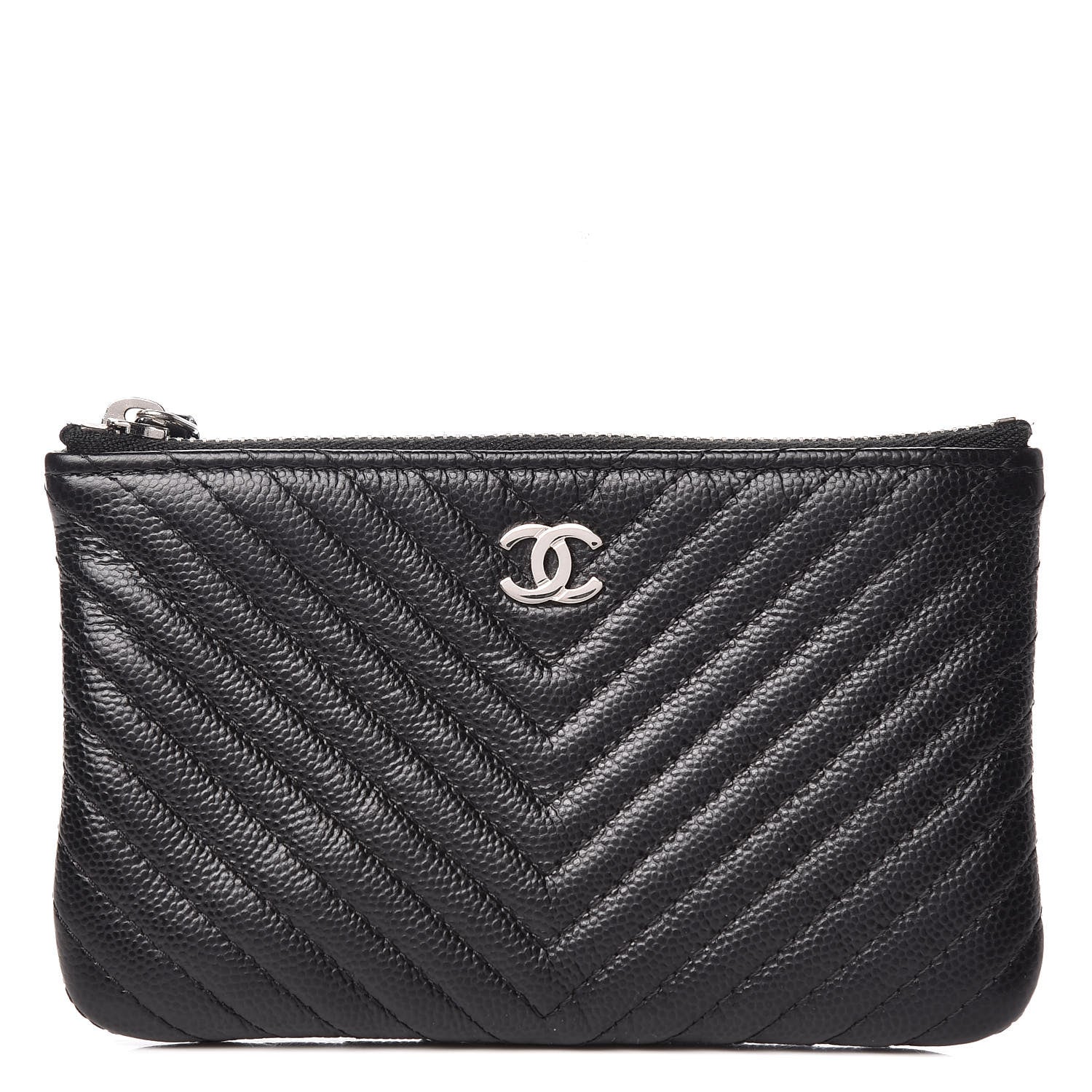 Chanel Caviar Chevron Quilted Small Cosmetic Case Black 1 of 8