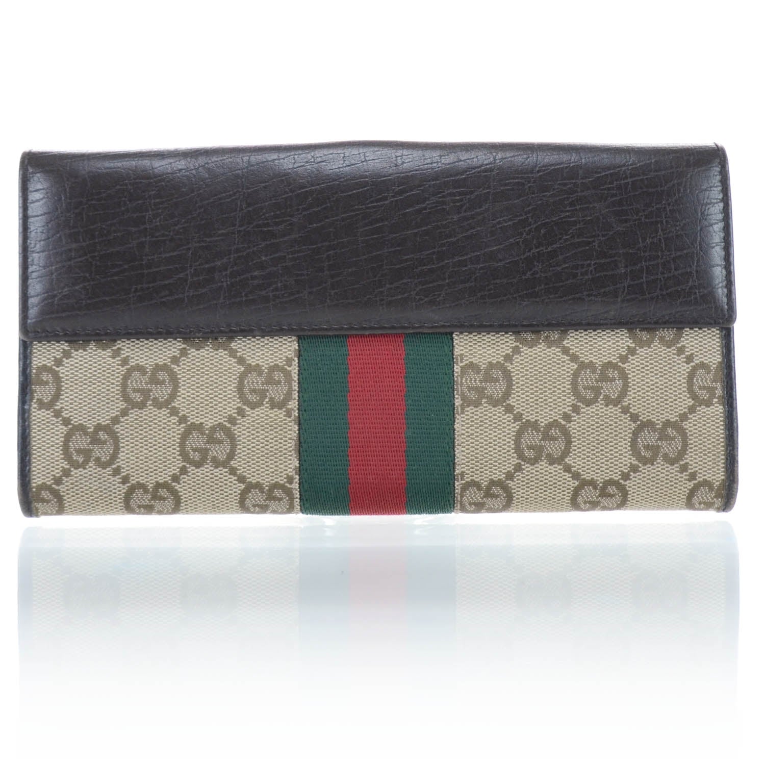 Gucci Monogram Calfskin Web Blake Continental Wallet Brown 2 of 12