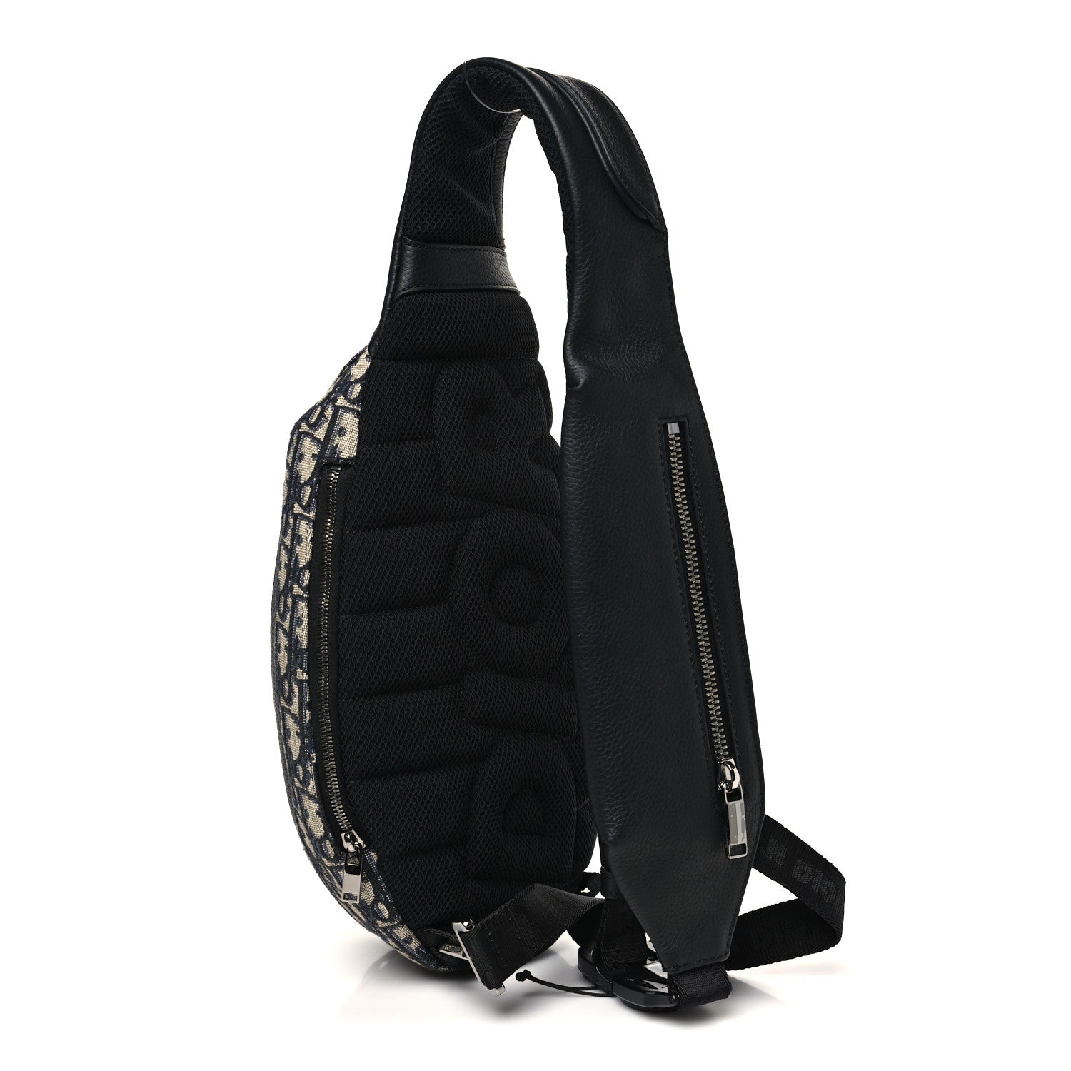 Christian Dior Grained Calfskin Oblique Scarab Sling Bag Blue Black 2 of 9