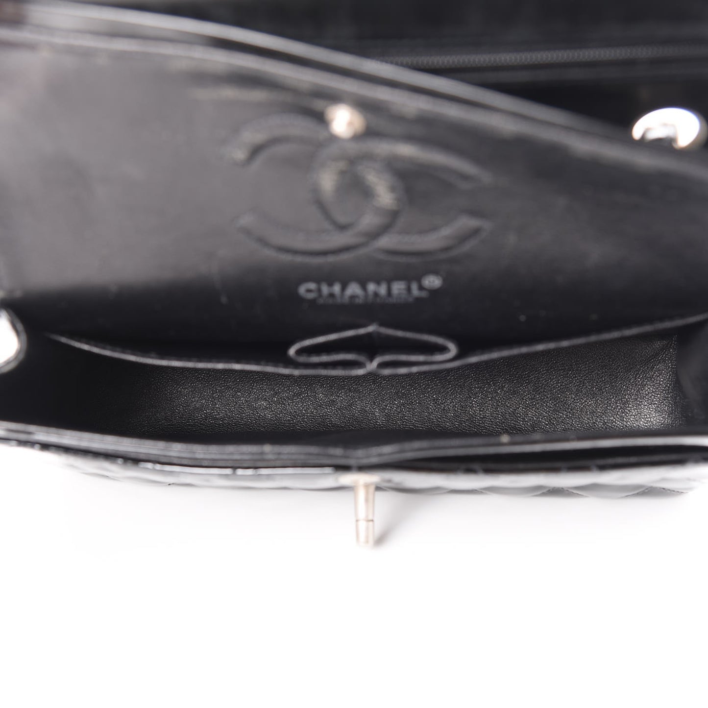 Patent Quilted Small Double Flap Black
