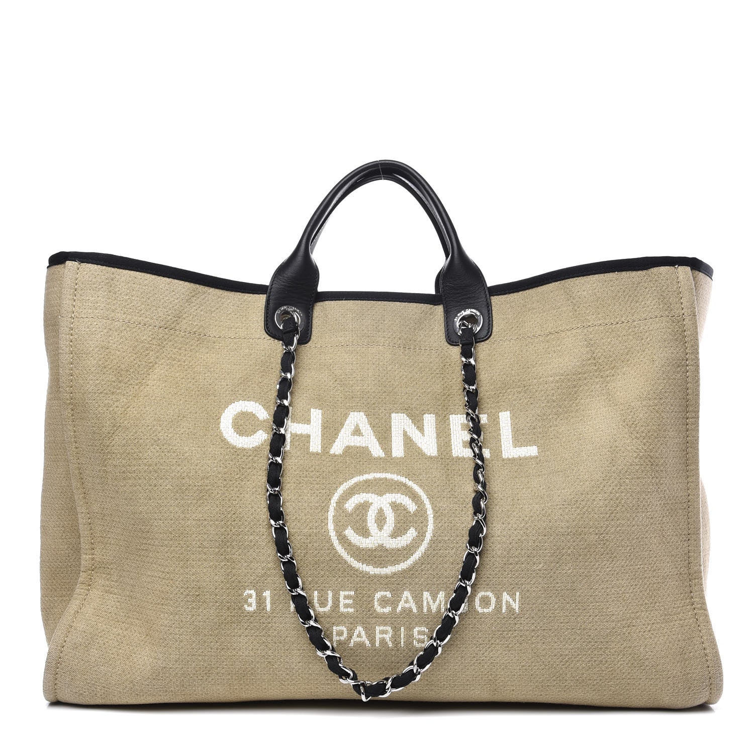 Chanel Canvas Extra Large Deauville Tote Beige Black 1 of 12