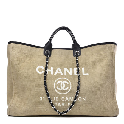 Chanel Canvas Extra Large Deauville Tote Beige Black 1 of 12