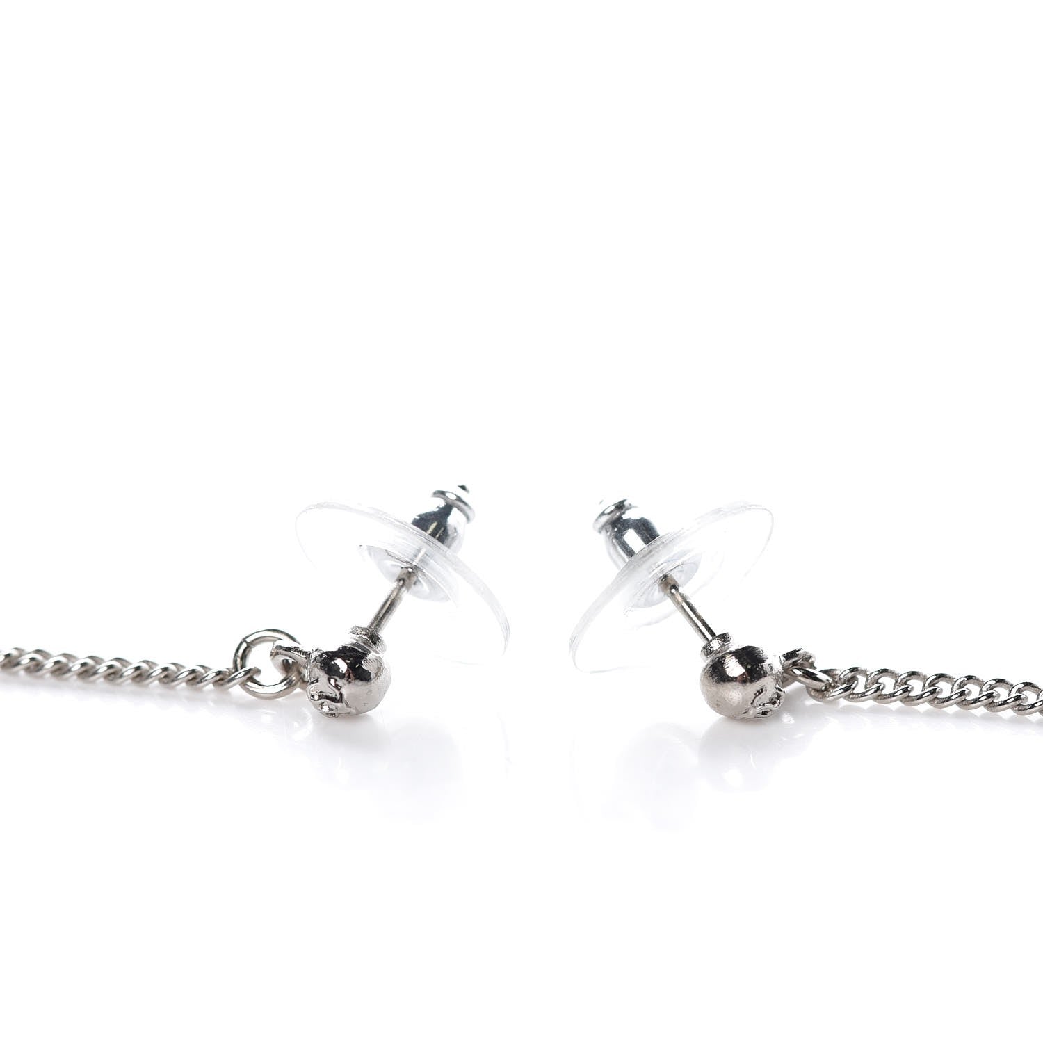 Chanel Baguette Crystal CC Drop Earrings Silver 3 of 5