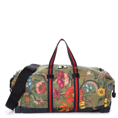 Gucci Canvas Web Floral Animal Large Carry On Duffle Khaki Green Multicolor 1 of 7