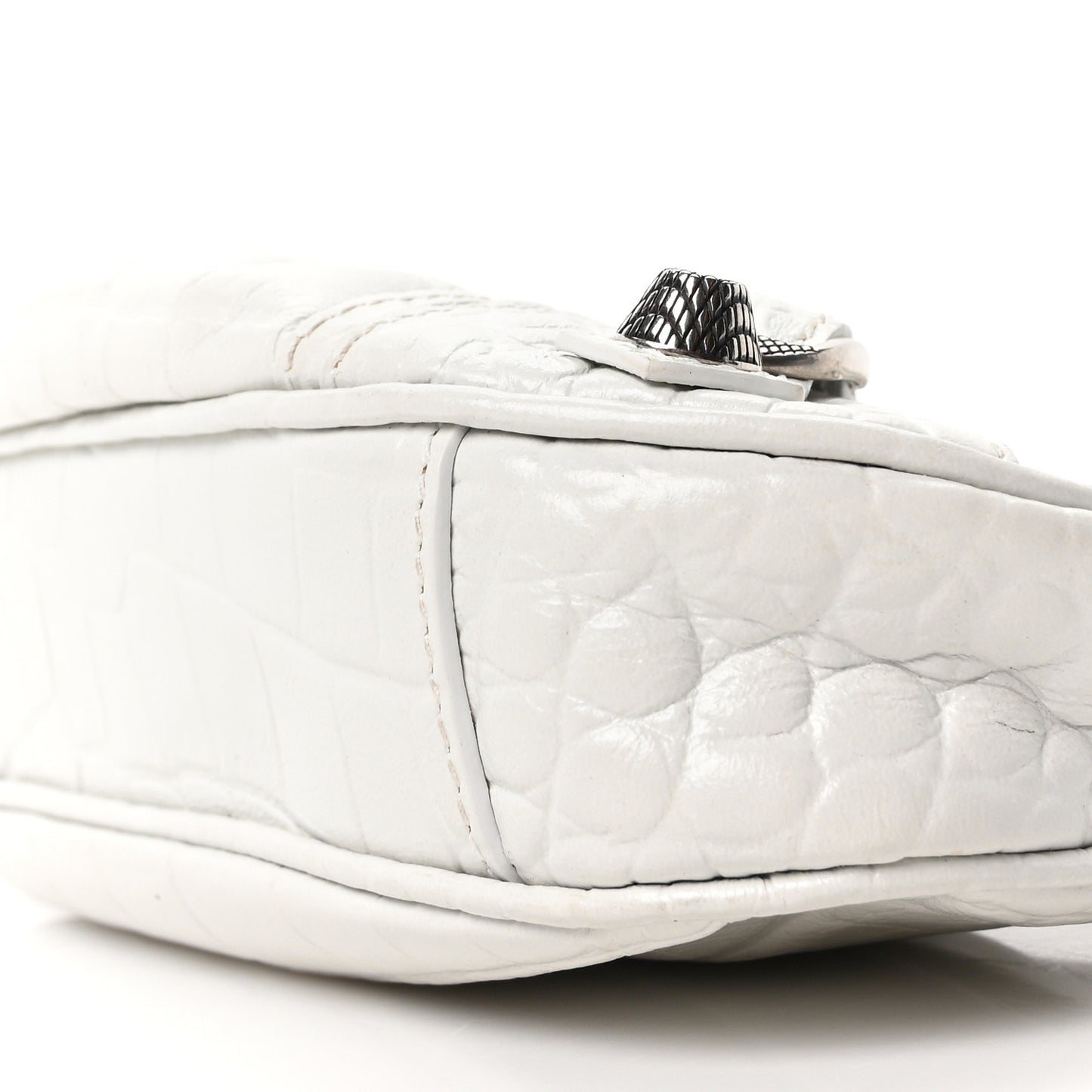 Extra Supple Calfskin Crocodile Embossed Le Cagole Mini Purse With Chain White