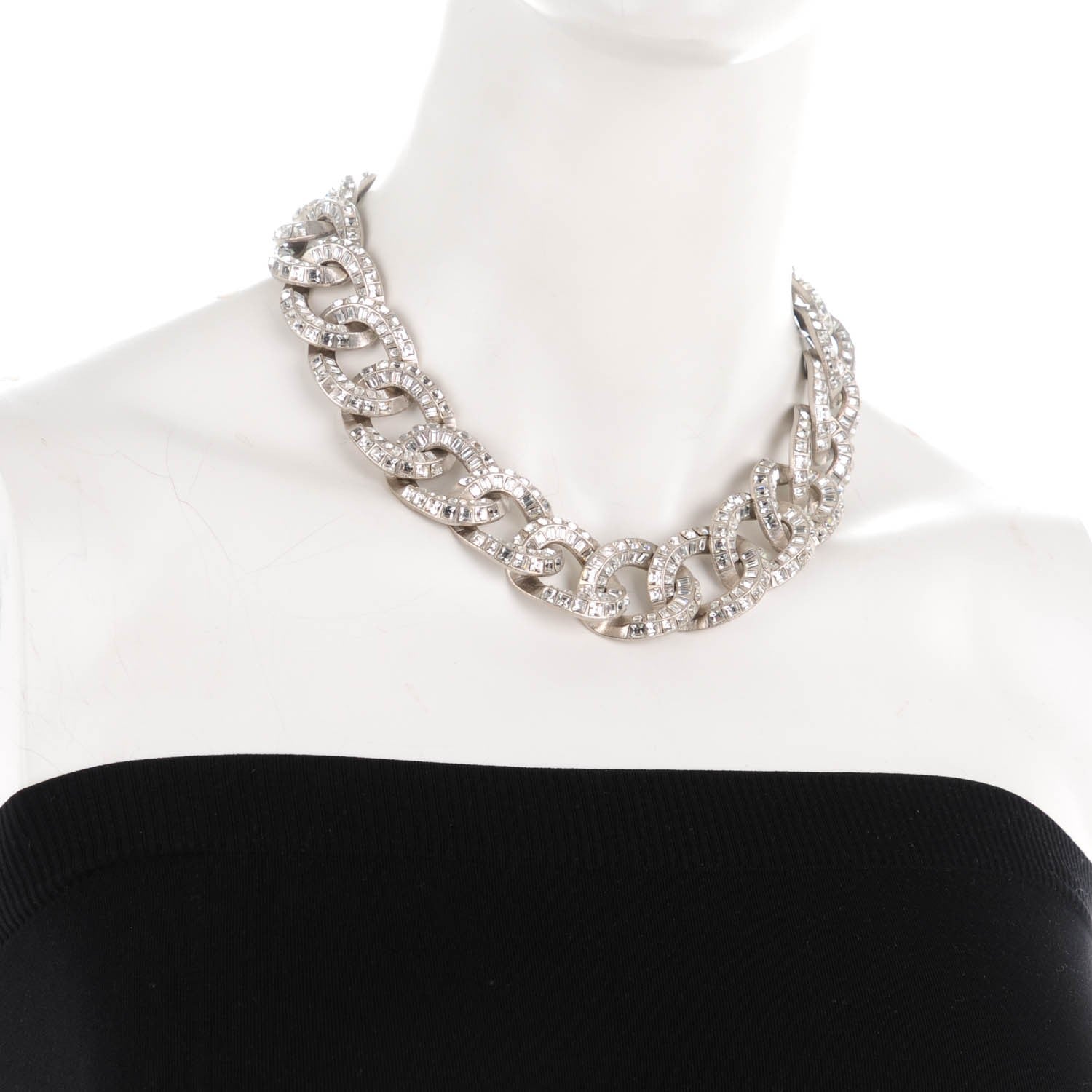 Chanel Crystal CC Chain Link Choker Necklace Silver 2 of 5
