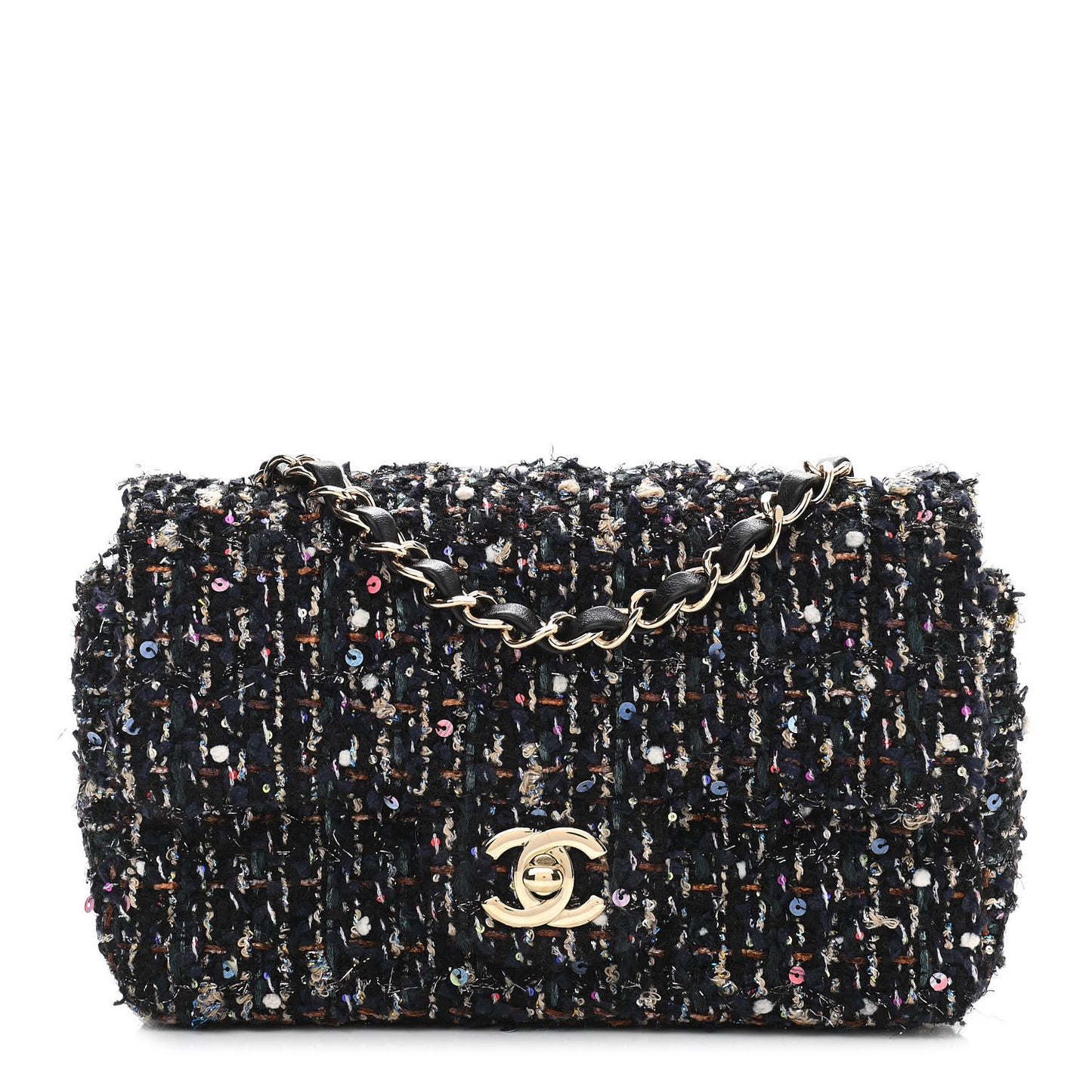 Glittered Tweed Quilted Mini Rectangular Flap Navy Blue Mulitcolor