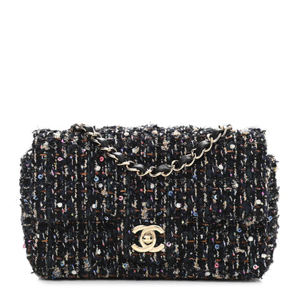 Chanel Glittered Tweed Quilted Mini Rectangular Flap Navy Blue Mulitcolor 1 of 12