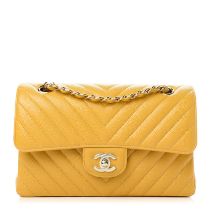 Chanel Caviar Chevron Quilted Small Double Flap Yellow 1 of 11