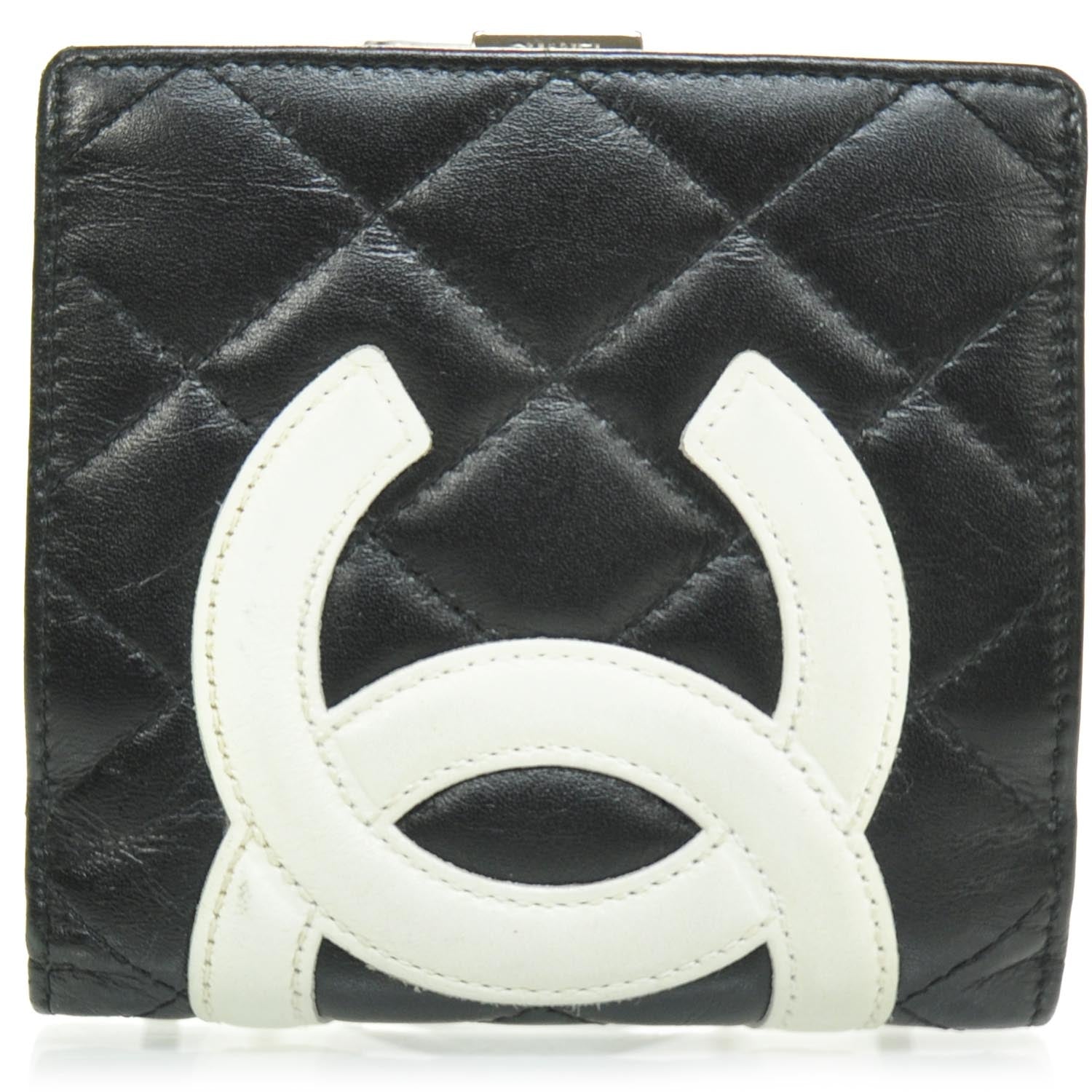 Chanel Calfskin Quilted Cambon Bi-Fold Wallet Black White 1 of 10