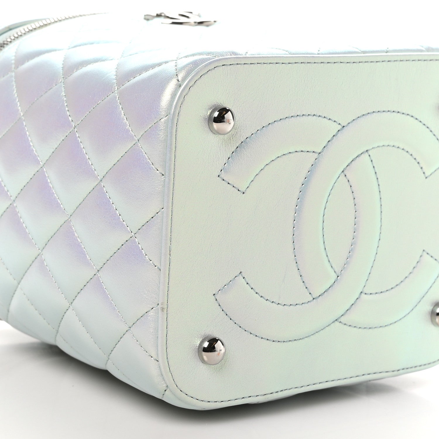 Chanel Iridescent Calfskin Quilted Small Top Handle Vanity Case With Chain Blue 10 of 12
