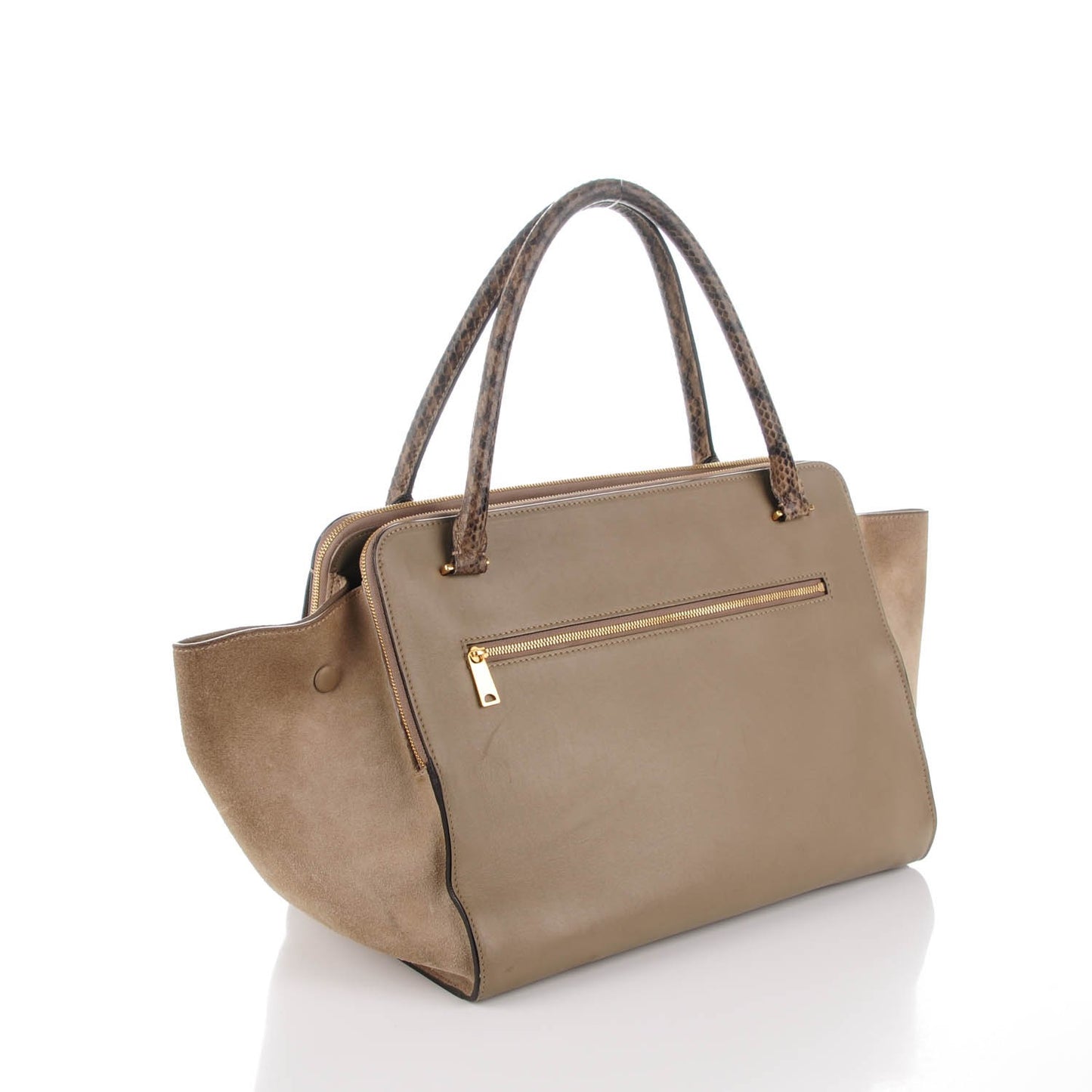 Smooth Calfskin and Suede Double Zip Trapeze Sand