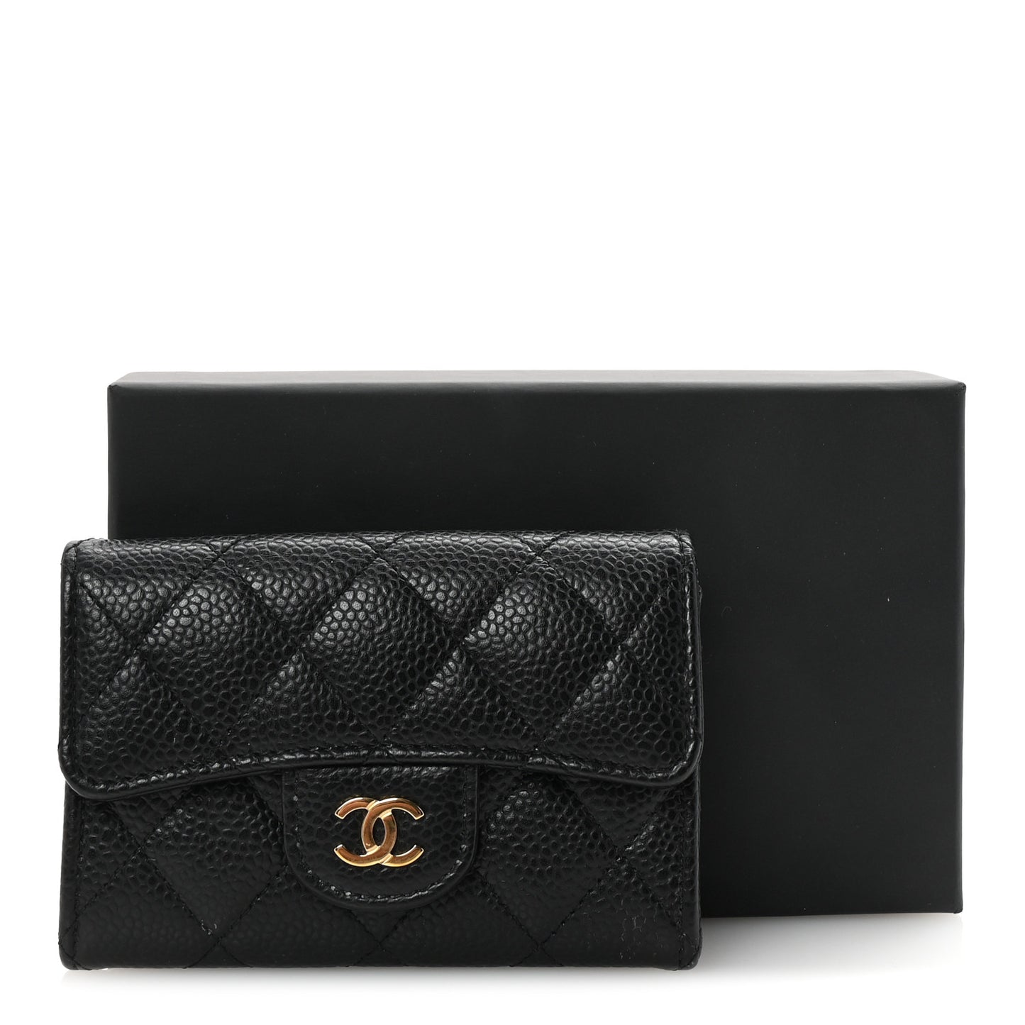 Caviar Quilted Flap Card Holder Wallet Black