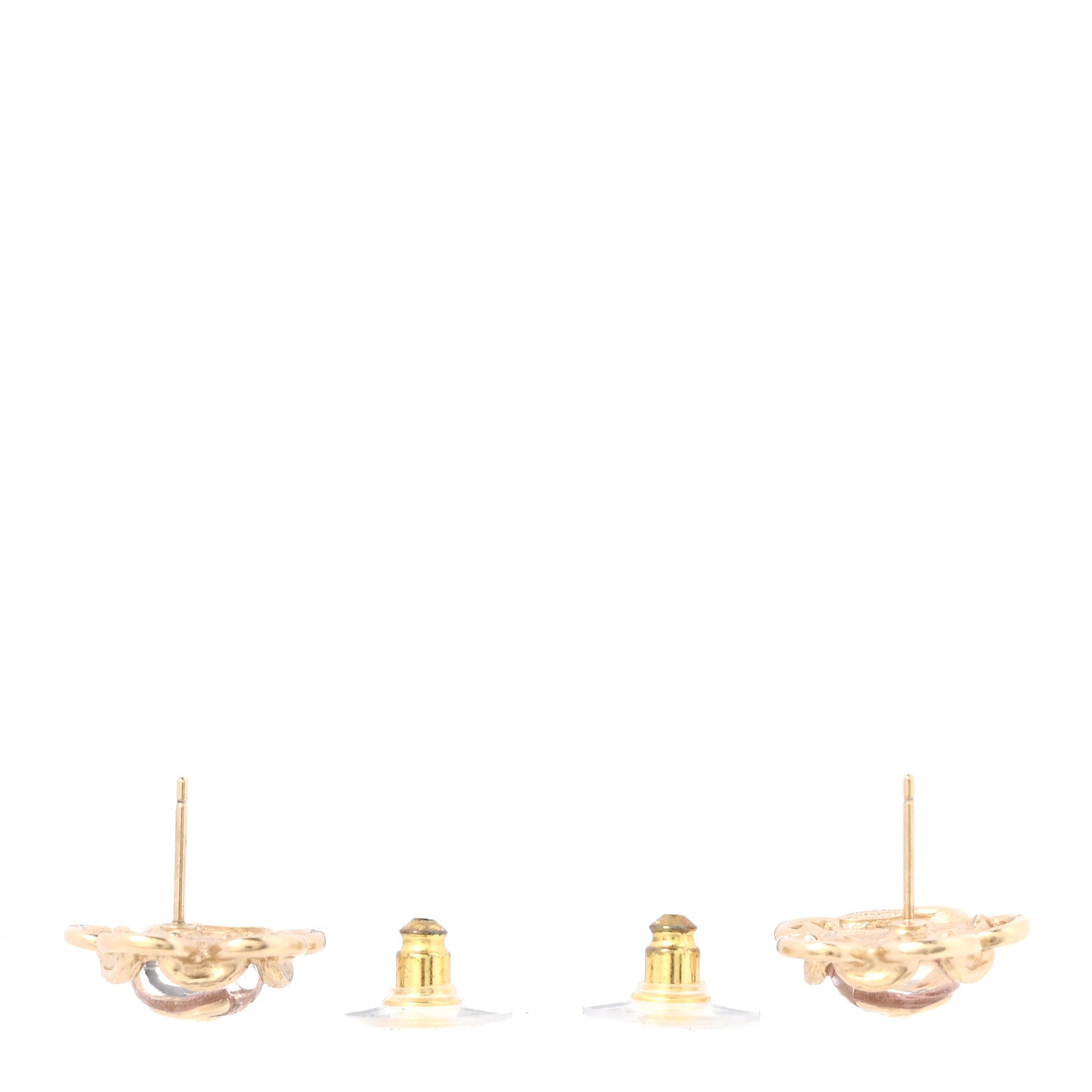 Chanel Resin CC Flower Earrings Gold Pink 3 of 5