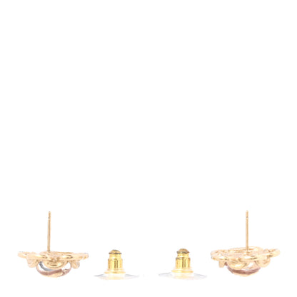 Chanel Resin CC Flower Earrings Gold Pink 3 of 5