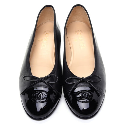 Chanel Lambskin Patent Cap Toe Ballerina Flats 40.5 Black 8 of 13
