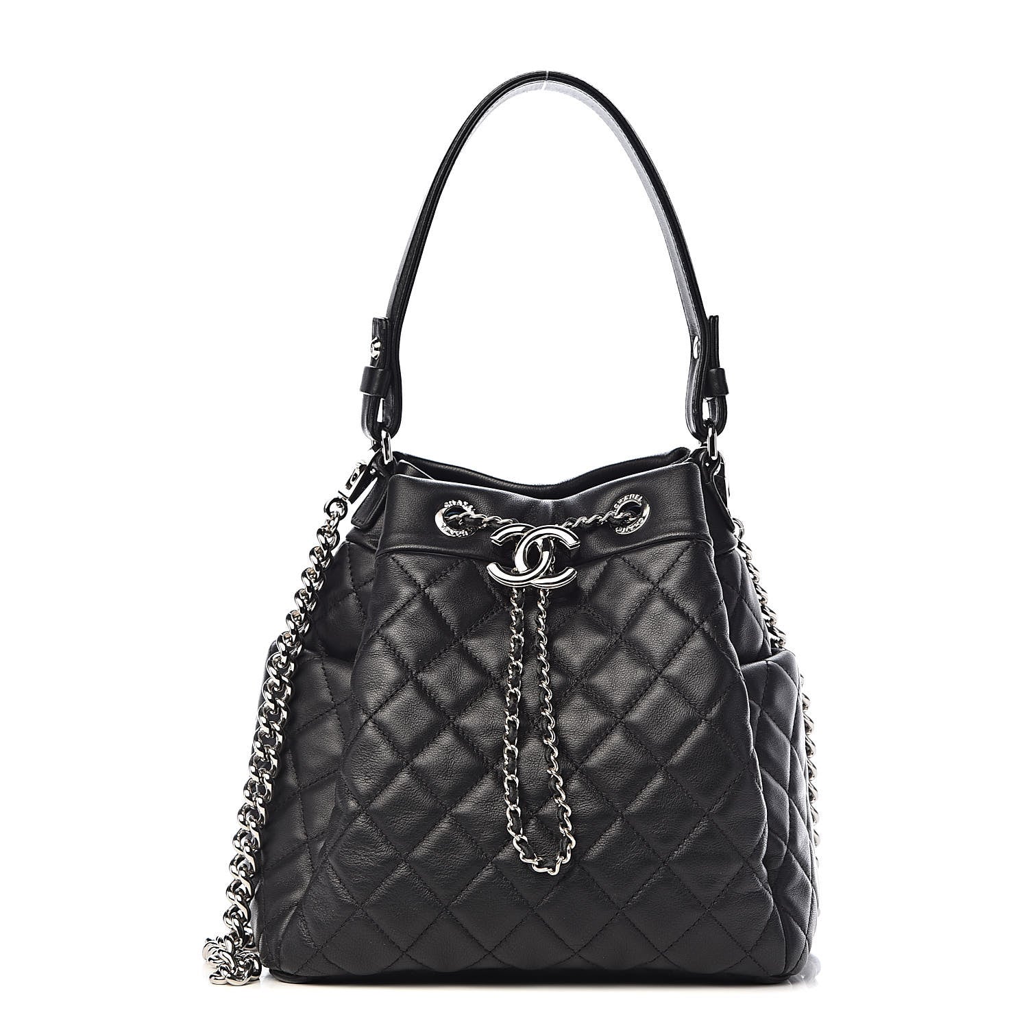 Chanel Lambskin Quilted CC Chain Drawstring Tote Black 1 of 10