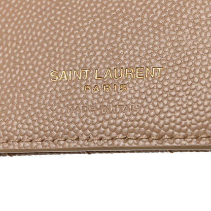 Saint Laurent Grain De Poudre Matelasse Chevron Monogram Zipped Two-Part Wallet Dark Beige 6 of 8