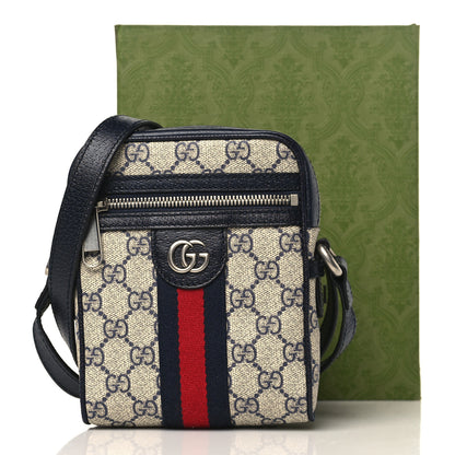 Gucci GG Supreme Monogram Textured Calfskin Web Mini Ophidia Messenger Beige Blue 10 of 10