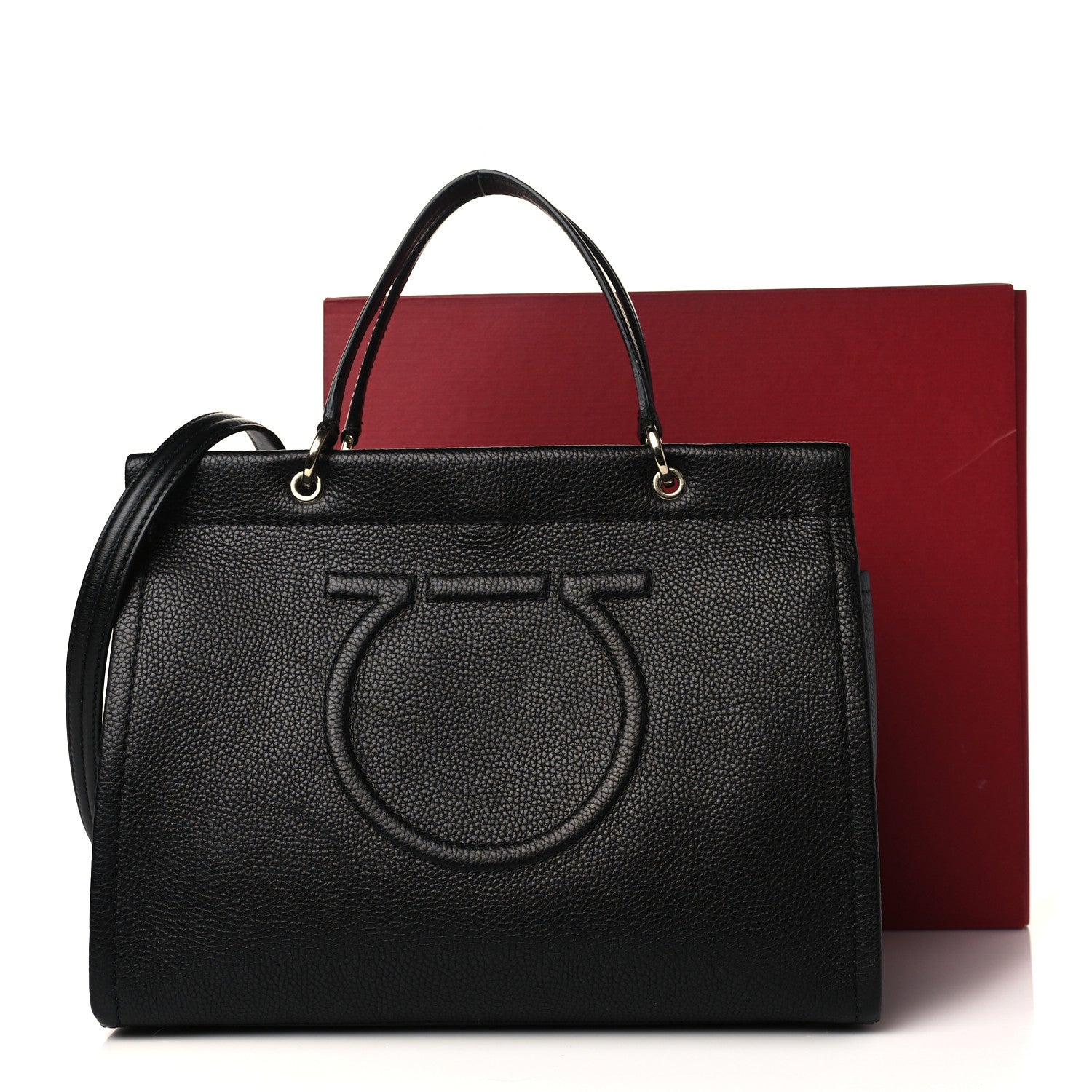 Salvatore Ferragamo Grained Calfskin Medium Meera Tote Black 8 of 8