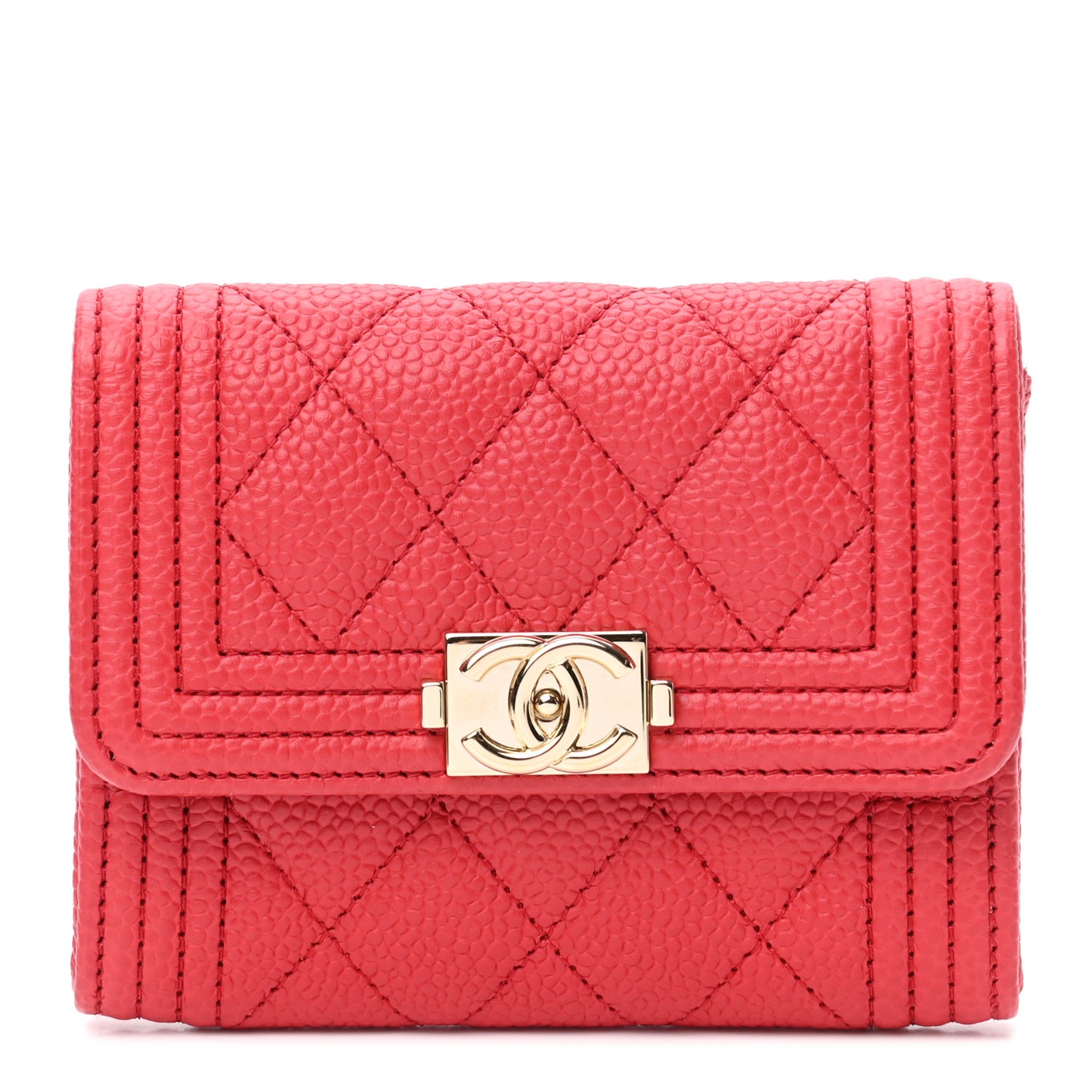 Caviar Quilted Boy Flap Card Holder Red