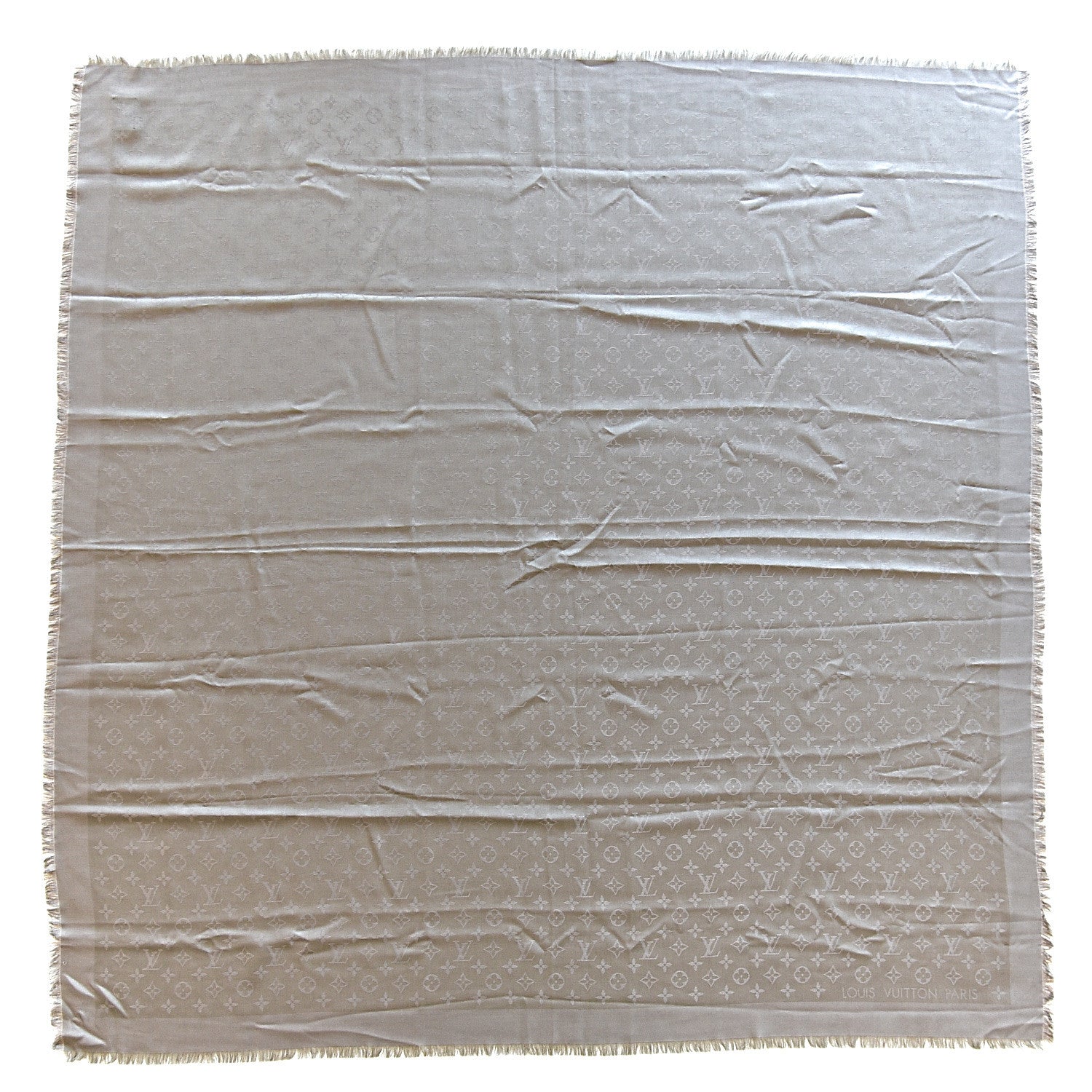 Louis Vuitton Silk Wool Monogram Shawl Beige 3 of 5