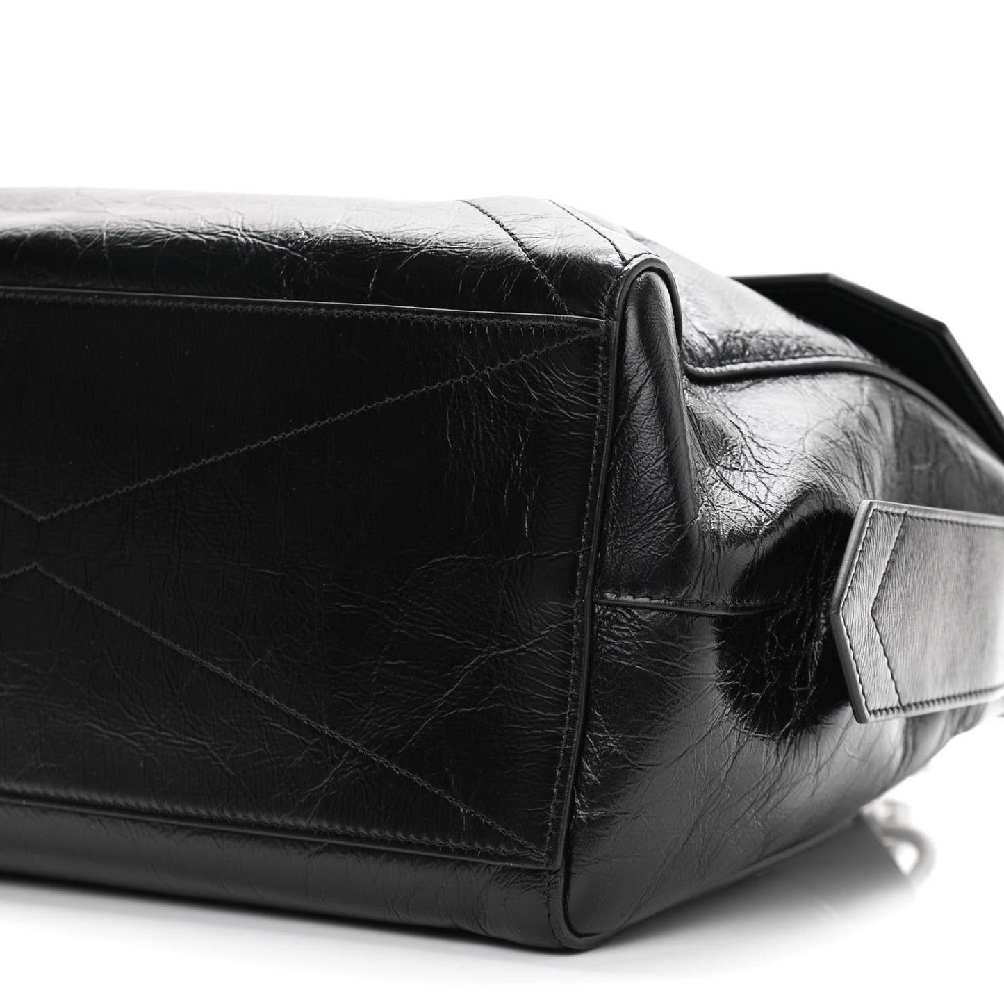 Creased Patent Calfskin Medium ID Flap Black