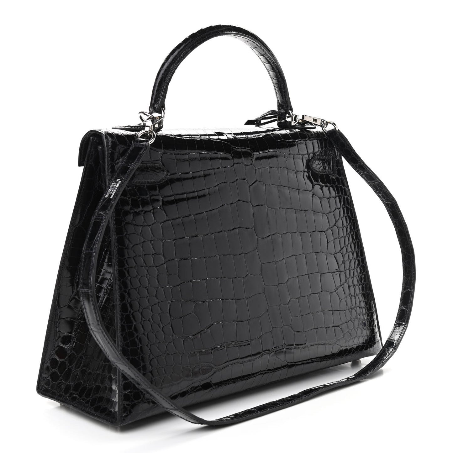 Shiny Porosus Crocodile Kelly Sellier 32 Black